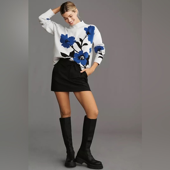 Maeve Carys by Anthropologie Mock Neck Sweater Blue Floral (Size XL) - NWT - Picture 3 of 5